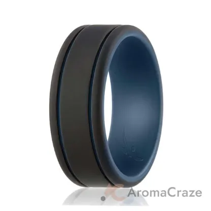 Picture of Silicone Wedding Ring - Duo Collection 2 Thin Lines - Blue-Black by ROQ for Men - 15 mm Ring