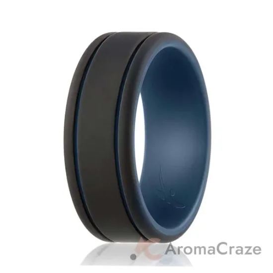 Picture of Silicone Wedding Ring - Duo Collection 2 Thin Lines - Blue-Black by ROQ for Men - 16 mm Ring