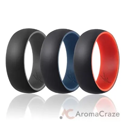 Picture of Silicone Wedding Ring - Duo Collection Dome Style Set by ROQ for Men - 3 x 9 mm Grey-Black, Blue-Black, Red-Black