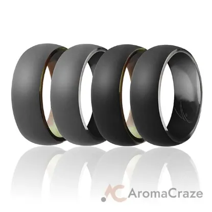 Picture of Silicone Wedding Ring - Duo Collection Dome Style - Set by ROQ for Men - 7 mm Camo-Black, Black Camo-Black, Camo-Grey, Black Camo-Grey