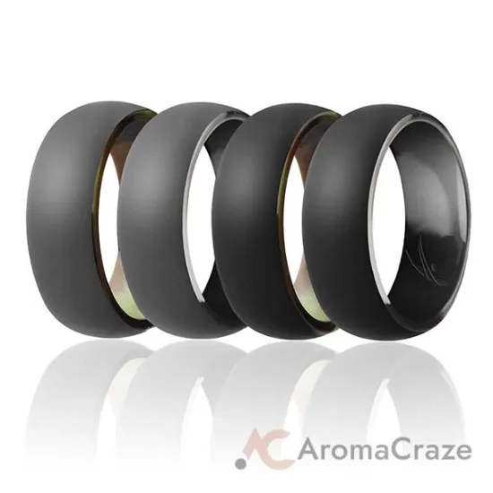 Picture of Silicone Wedding Ring - Duo Collection Dome Style - Set by ROQ for Men - 14 mm Camo-Black, Black Camo-Black, Camo-Grey, Black Camo-Grey