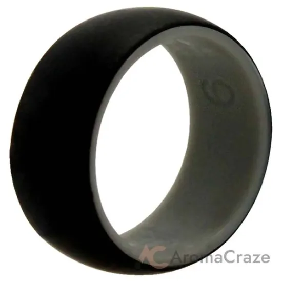Picture of Silicone Wedding Ring - Duo Collection Dome Style - Grey-Black by ROQ for Men - 9 mm Ring