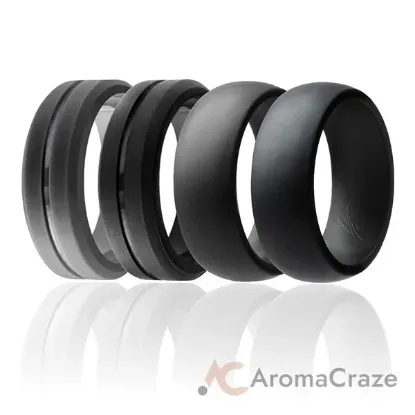 Picture of Silicone Wedding Ring - Engraved Middle Line and Dome Style Set by ROQ for Men - 4 x 7 mm 2-Black, 2-Grey