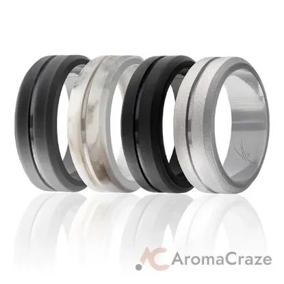 Picture of Silicone Wedding Ring - Engraved Middle Line Set by ROQ for Men - 4 x 15 mm Marble, Black, Grey, Silver