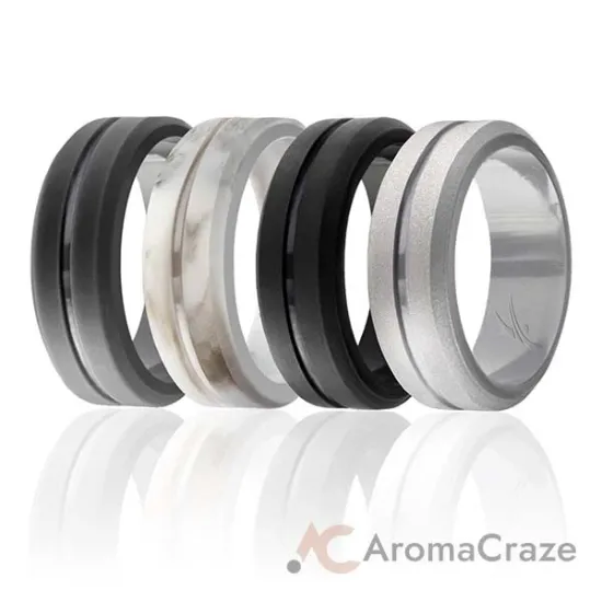 Picture of Silicone Wedding Ring - Engraved Middle Line Set by ROQ for Men - 4 x 15 mm Marble, Black, Grey, Silver