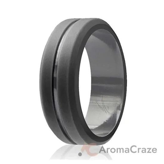 Picture of Silicone Wedding Ring - Engraved Middle Line - Grey by ROQ for Men - 10 mm Ring
