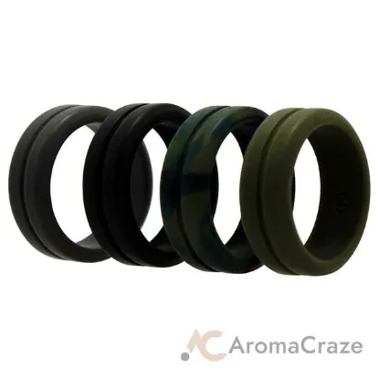 Picture of Silicone Wedding Ring - Engraved Middle Line Set - Olive Camo by ROQ for Men - 4 x 9 mm