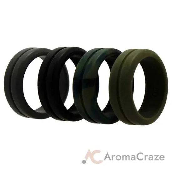 Picture of Silicone Wedding Ring - Engraved Middle Line Set - Olive Camo by ROQ for Men - 4 x 9 mm