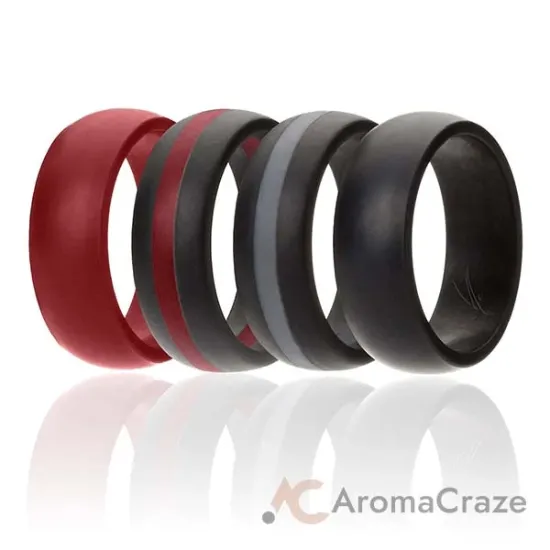 Picture of Silicone Wedding Ring - Dome Style with Middle Line Set by ROQ for Men - 4 x 10 mm Red, Black, Grey