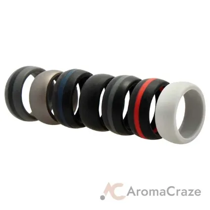 Picture of Silicone Wedding Ring - Dome Style with Middle Line Set by ROQ for Men - 7 x 7 mm Light Grey, Platinum, Black, Black with Thin Red Line, Black with Thin Blue Line, Grey with Black Line, Black with Grey Line