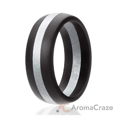 Picture of Silicone Wedding Ring - Dome Style with Middle Line - Black-Silver by ROQ for Men - 9 mm Ring