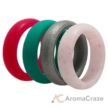 Picture of Silicone Wedding Ring - Dome Style Set - Turquoise-Pink by ROQ for Women - 4 x 6 mm Ring