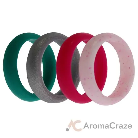 Picture of Silicone Wedding Ring - Dome Style Set Turquoise-Pink by ROQ for Women - 4 x 8 mm Ring