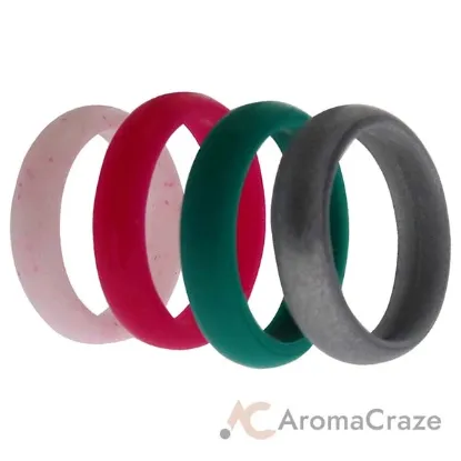 Picture of Silicone Wedding Ring - Dome Style Set Turquoise-Pink by ROQ for Women - 4 x 10 mm Ring