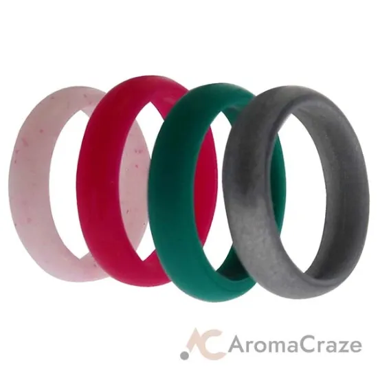 Picture of Silicone Wedding Ring - Dome Style Set Turquoise-Pink by ROQ for Women - 4 x 10 mm Ring