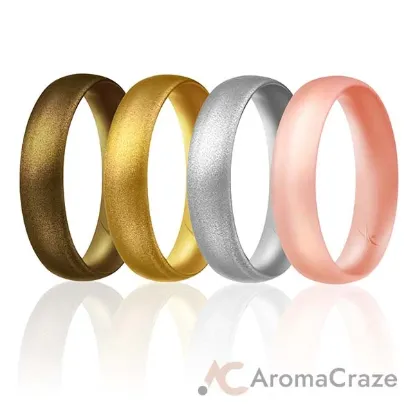 Picture of Silicone Wedding Ring - Dome Style Thin Comfort Fit Set by ROQ for Women - 4 mm Bronze, Gold, Silver, Rose Gold