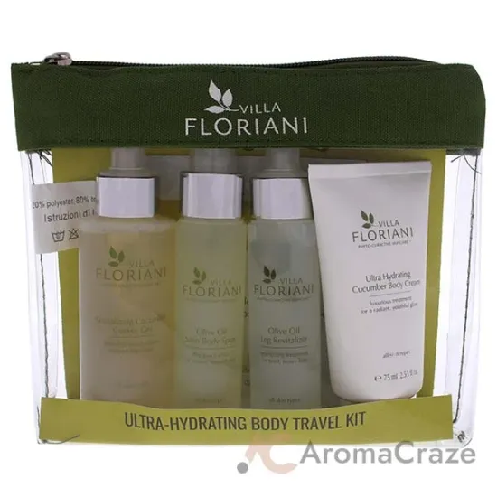 Picture of Ultra-Hydrating Body Travel Kit by Villa Floriani for Unisex - 5 Pc 3.4oz Revitalizing Cucumber Shower Gel, 2.53oz Ultra Hydrating Cucumber Body Cream, 1.69oz Olive Oil Sating Body Spray, 1.69oz Olive Oil Leg Revitalizer, 1.41oz Olive Oil Body Scrub