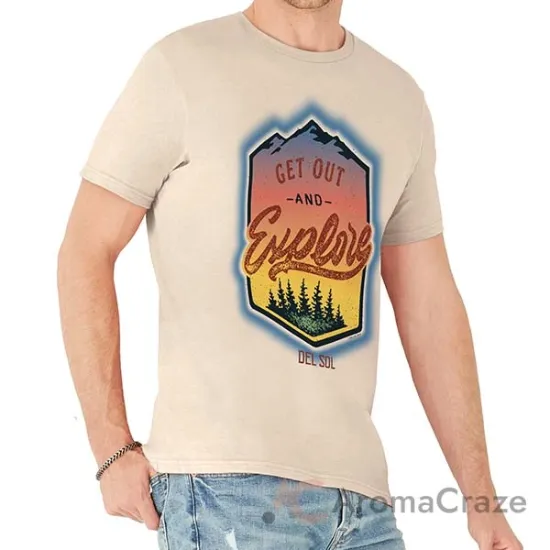 Picture of Men Crew Tee - Get Out And Explore - Beige by DelSol for Men - 1 Pc T-Shirt (Small)