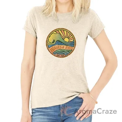Picture of Women Crew Tee - Waves and Rays - Beige by DelSol for Women - 1 Pc T-Shirt (2XL)