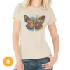 Picture of Women Crew Tee - Butterfly Floral - Beige by DelSol for Women - 1 Pc T-Shirt (Small)