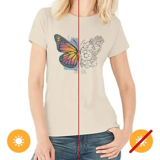 Picture of Women Crew Tee - Butterfly Floral - Beige by DelSol for Women - 1 Pc T-Shirt (Large)