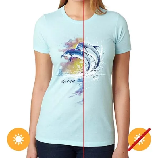 Picture of Girls Crew Tee - Watercolor Dolphins - Ice Blue by DelSol for Women - 1 Pc T-Shirt (YL)