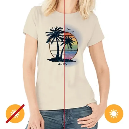 Picture of Women Crew Tee - Island Palm Sunset - Beige by DelSol for Women - 1 Pc T-Shirt (Medium)