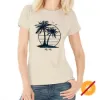 Picture of Women Crew Tee - Island Palm Sunset - Beige by DelSol for Women - 1 Pc T-Shirt (Medium)