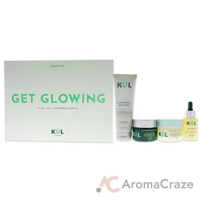 Picture of Get Glowing Kit by Kul CBD for Unisex - 4 Pc 4oz Exfoliating Cleanser, 1.7oz Anti-Aging Moisturizer, 1.7oz Night Repair Moisturizer, 1oz Glo Serum