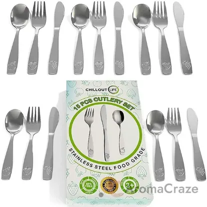Picture of Stainless Steel Kids Silverware Set by Chillout Life for Kids - 15 Pc Cutlery