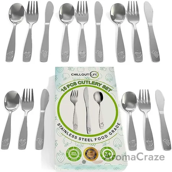 Picture of Stainless Steel Kids Silverware Set by Chillout Life for Kids - 15 Pc Cutlery