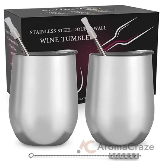 Picture of Stainless Steel Double Wall Wine Tumbler - Stainless steel by Chillout Life for Unisex - 2 x 12 oz Tumbler