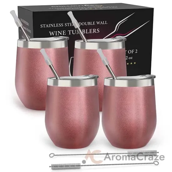 Picture of Stainless Steel Double Wall Wine Tumbler - Rose Gold by Chillout Life for Unisex - 4 x 12 oz Tumbler