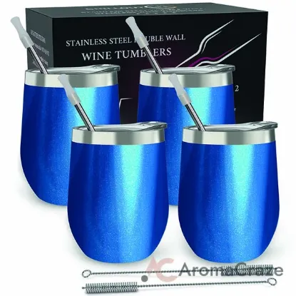 Picture of Stainless Steel Double Wall Wine Tumbler - Blue Sparkle by Chillout Life for Unisex - 4 x 12 oz Tumbler