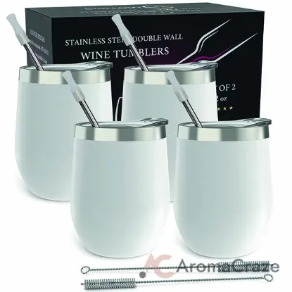 Picture of Stainless Steel Double Wall Wine Tumbler - White by Chillout Life for Unisex - 4 x 12 oz Tumbler