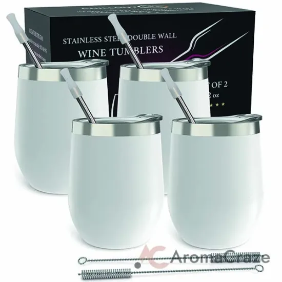 Picture of Stainless Steel Double Wall Wine Tumbler - White by Chillout Life for Unisex - 4 x 12 oz Tumbler