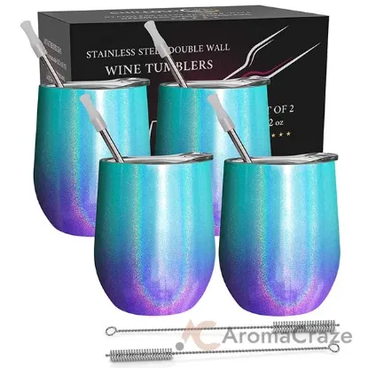 Picture of Stainless Steel Double Wall Wine Tumbler - Mermaid Sparkle by Chillout Life for Unisex - 4 x 12 oz Tumbler