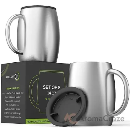 Picture of Stainless Steel Double Wall Coffee Mug with Lid by Chillout Life for Unisex - 2 x 14 oz Tumbler