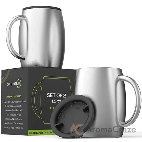 Picture of Stainless Steel Double Wall Coffee Mug with Lid by Chillout Life for Unisex - 2 x 14 oz Tumbler