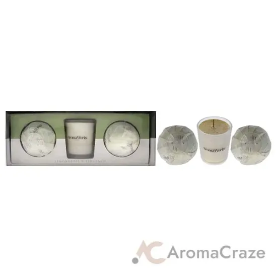 Picture of Light Candle Set - Lemongrass and Bergamot by Aromaworks for Unisex - 3 Pc 2.65oz Candle, 2 Mini AromaBomb