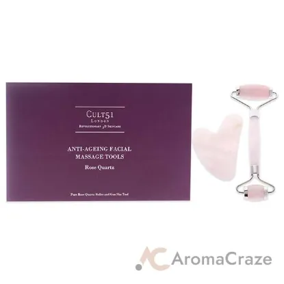 Picture of Anti-Ageing Facial Massage Tools by Cult51 for Unisex - 2 Pc Pure Rose Quartz Roller, Gua Sha Tool