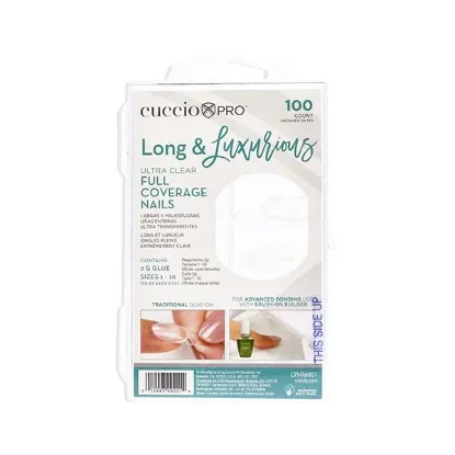 Picture of Long and Luxurious Full Coverage Nail Tips - Ultra Clear by Cuccio Pro for Women - 100 Count Nail Tips