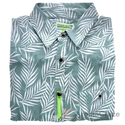 Picture of Bamboo Woven Button-Up Shirt - Ocean Green Foliage Print by Cariloha for Men - 1 Pc Shirt (M)