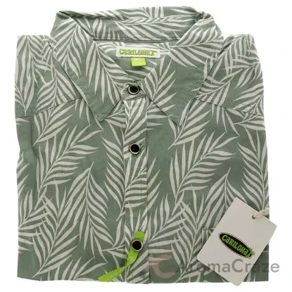 Picture of Bamboo Woven Button-Up Shirt - Ocean Green Foliage Print by Cariloha for Men - 1 Pc Shirt (XL)