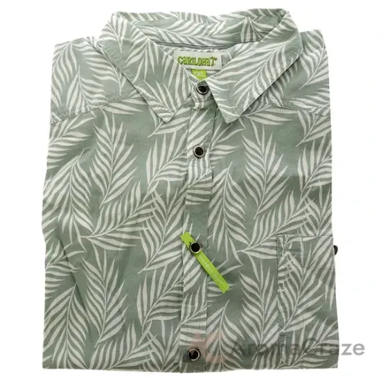 Picture of Bamboo Woven Button-Up - Ocean Green Foliage Print by Cariloha for Men - 1 Pc Shirt (2XL)