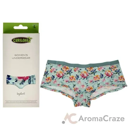 Picture of Bamboo Boyshort Briefs - Aqua Floral by Cariloha for Women - 1 Pc Underwear (L)