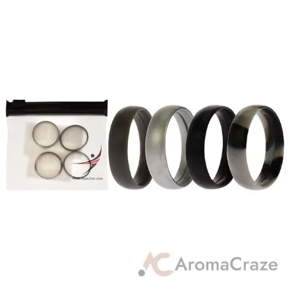 Picture of Silicone Wedding 6mm Smooth Ring Set - Black Camo by ROQ for Men - 4 x 10 mm Ring