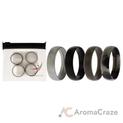 Picture of Silicone Wedding 6mm Smooth Ring Set - Black Camo by ROQ for Men - 4 x 11 mm Ring