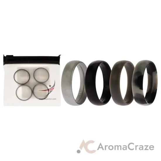 Picture of Silicone Wedding 6mm Smooth Ring Set - Black Camo by ROQ for Men - 4 x 11 mm Ring