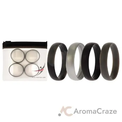 Picture of Silicone Wedding 6mm Smooth Ring Set - Black Camo by ROQ for Men - 4 x 15 mm Ring